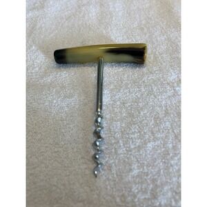 Vntg T-Handle Corkscrew Faux Horn Marbled Resin Wine Bottle Opener Brown Amber